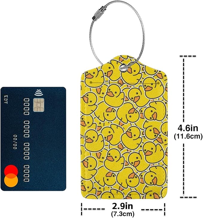 TSA Approved Luggage Tags for Suitcases Cartoon Rubber Ducky 2 Pack Funny Leather Carnival Cruise Airport Cute Travel Name Tags Golf Bag tag Ships Essentials Privacy Cover ID Label for Women Men