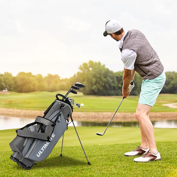ULTIMATE Left Handed Golf Clubs for Men, 10pcs Men's Complete Golf Club Set Includes 460cc #1 Driver, #3 Fairway Wood, #4 Hybrid, #6/#7/#8/#9/#P Irons, Putter