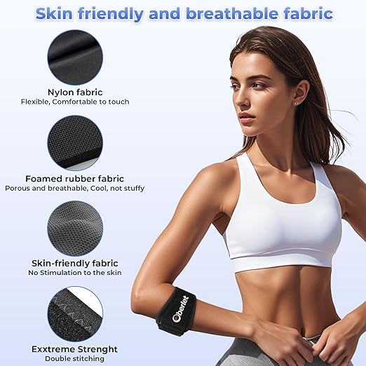 Tennis & Golfer's Elbow Brace for Men & Women with Tendonitis & Elbow Pain Relief - Adjustable Strap & Compression Pads, Arm Forearm Support Band - Black 1 Pack