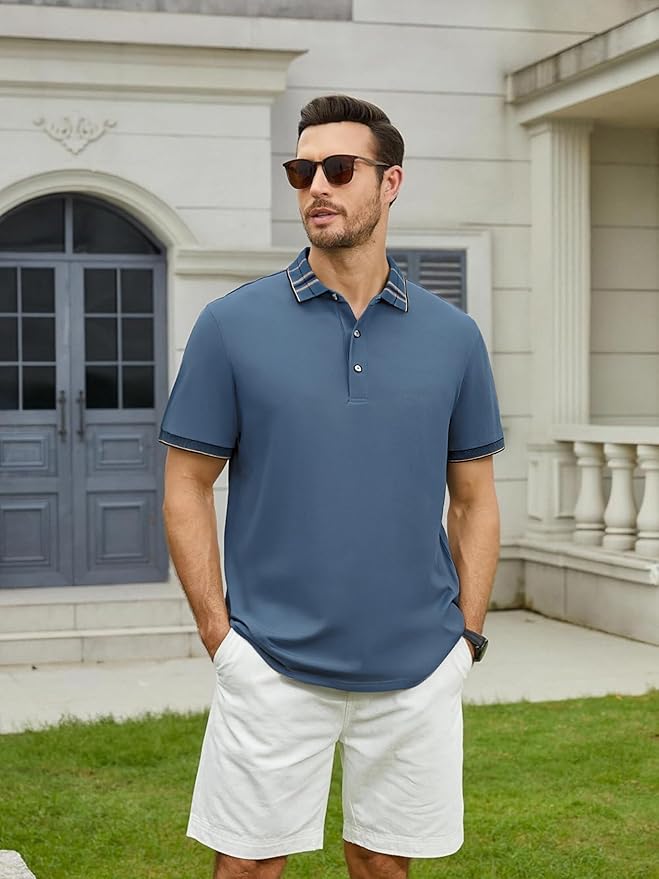 Alex Vando Mens Golf Shirts Moisture Wicking Quick-Dry Short Sleeve Fashion Designed Polo Shirts for Men