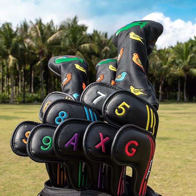 1 Pcs Montela Golf Club Covers,Colorful Birdie Tee 3 Wood Headcover Driver Headcover Fairway Wood Head Covers Hybrid Headcover Leather Golf Head Covers for Odyssey Scotty Cameron Taylormade