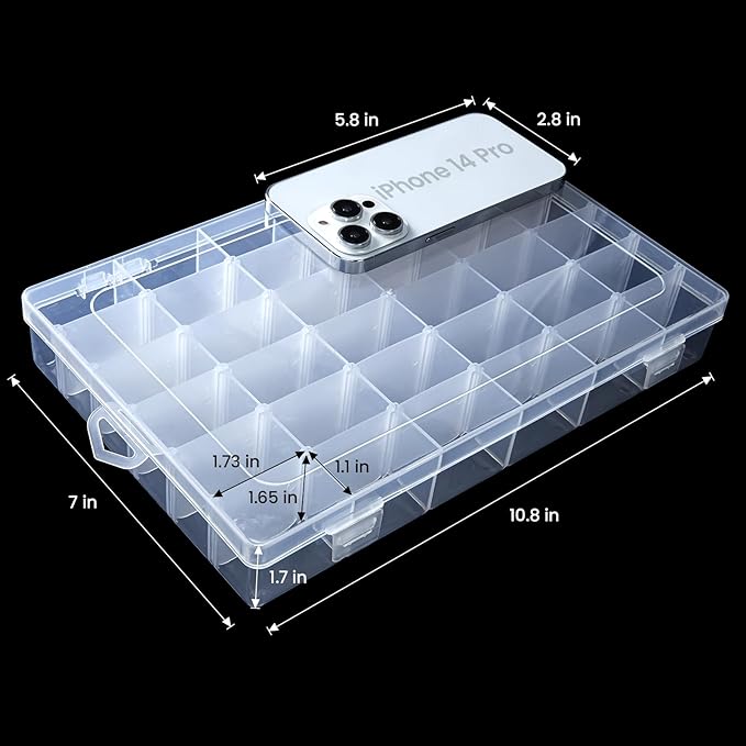 Gospire 2PCS 36 Grids Clear Plastic Jewelry Box Organizer Storage Container with Removable Dividers