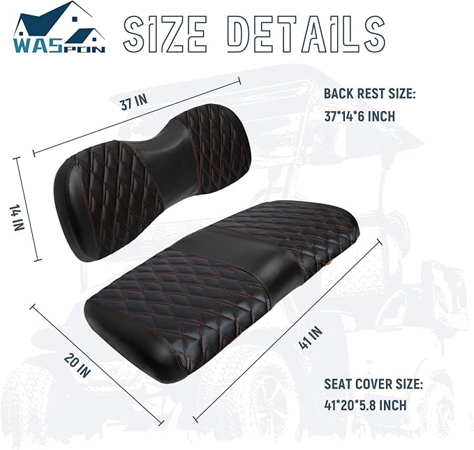 Golf Cart Vinyl Replacement Seat Covers fits Yamaha G29/Drive/Drive 2 2007+, Diamond Front Seat Cover Black Stitching Durable Breathable & Easy to Clean