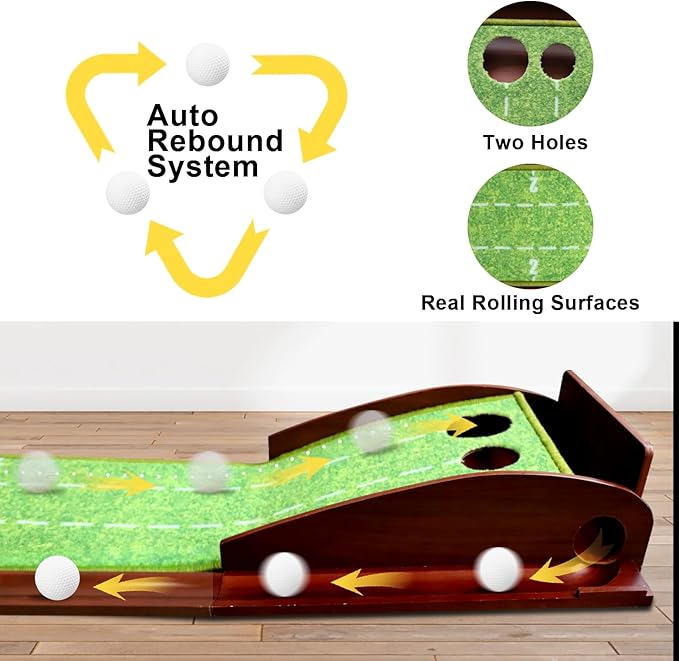 Golf Putting Mat with Ball Return, Practice Golf Putting Green Training Aid for Indoor, Outdoor at Home, Office, Backyard with Putter and 5 Balls 9.84 ft