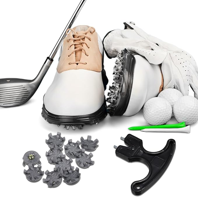 Cozypower 31 Pcs Golf Spikes Set Includes 30 Pcs Golf Cleats Replacement Black Cleats Spanner Metal Thread Screw 6 mm Dia Spike Tool for Lawn Cricket Shoe Player Lover(Silvery Grey)
