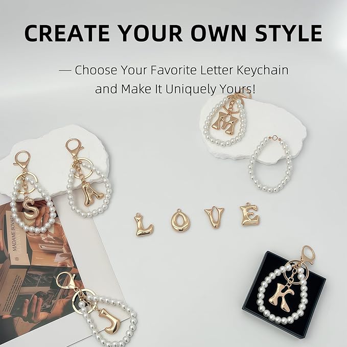 Gold Bubble Heart, Cherry, Bow & More Designs Letter Initial Keychain Bag Charms – Cute Purse Charms for Handbags