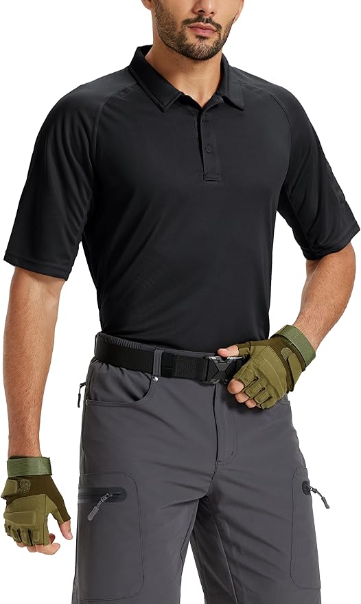 TACVASEN Men's Polo Shirts Short Sleeve Golf Polos Dry Fit UPF 50+ Performance Tactical Collared Hiking Shirt