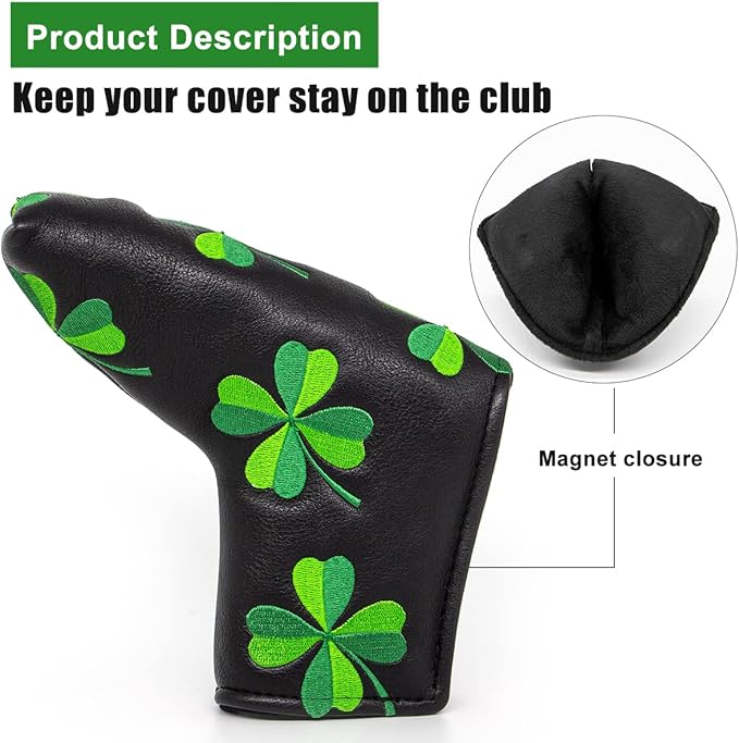 Live Lucky Golf Club Headcover Shamrock Golf Head Cover Elegant Embroidery Premium Leather Driver Covers Fairway Wood Covers Hybrid Headcovers Mallet Blade Putter Covers