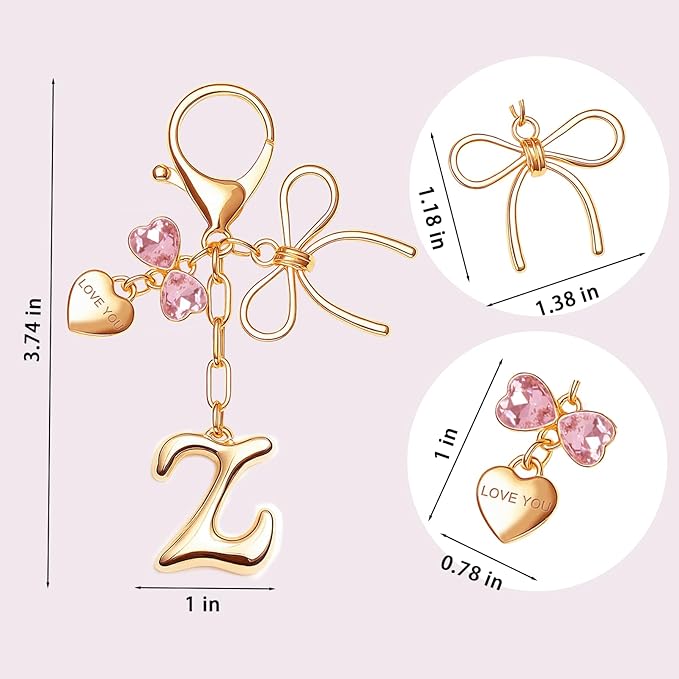 Gold Bubble Initial Keychain with Bow Decoration Bag Charms for Women, Cute Purse Handbag Accessories Gift