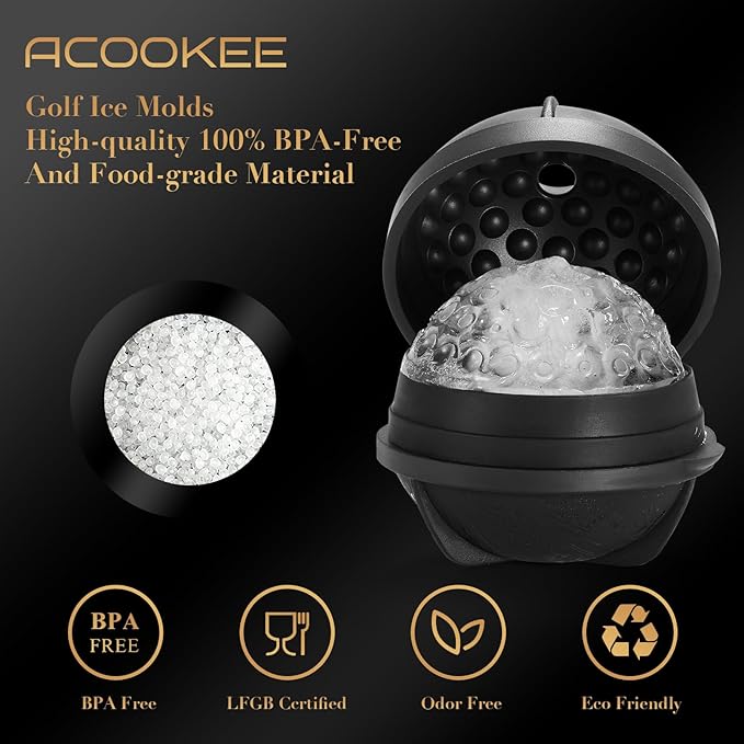 Novelty Golf Ball Ice Maker Mold Set of 2, Funny Golf Gifts for Men Golfers, 2.5" Large Sphere Round Ice Cube Molds for Whiskey, Bourbon, Cocktails