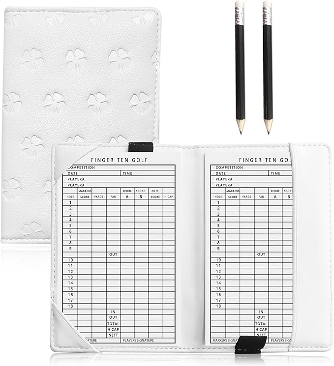 FINGER TEN Golf Scorecard Holder with 2 Free Pencils Value Pack, Premium Leather Yardage Books Cover Weatherproof, Lightweight Portable Score Tracking Accessories for Men Women