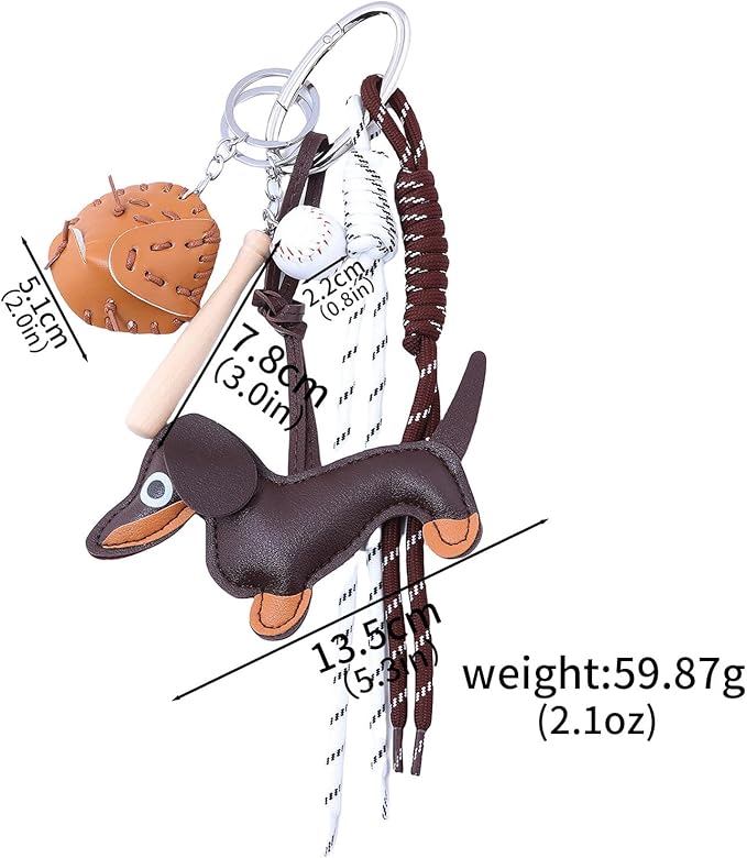 Unique Keychain Designer Rope Bag Charms for Handbag - Cute Teddy Bear Purse Charm - Leather Dachshund Accessory