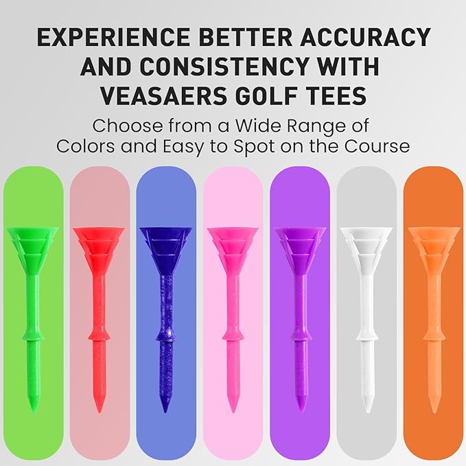 Golf Tees Plastic 3 1/4 inch Unbreakable 30 Pack with Pouch Bag, Durable Stable Available 83 mm Long Tee for Golfer Practice