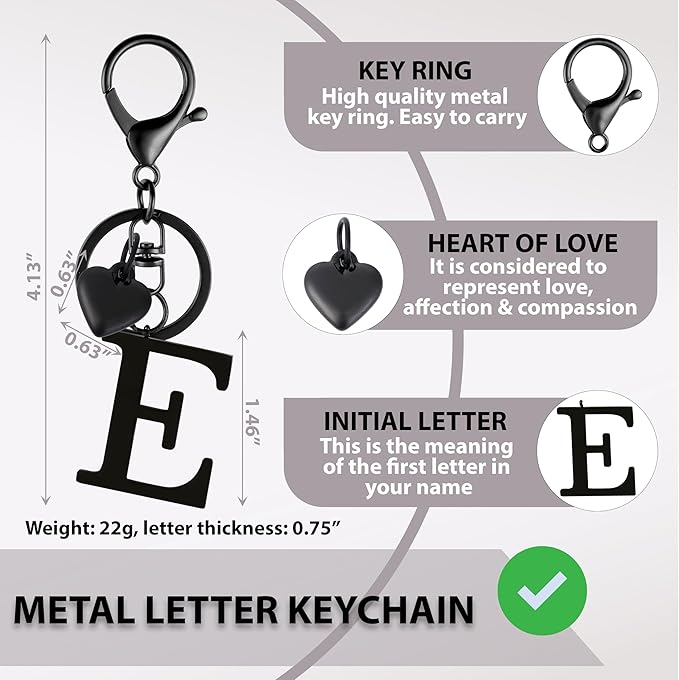 Metal Heart Alphabet Keychain for Women, Girls - Cute Initial Letter Accessories for Purse, Bag Charms and Backpack