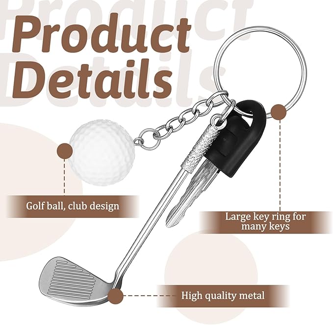 2 PCS Golf Club Keychain, Mini Alloy Golfs Ball Keychains Golf Gifts Keychain for Men Women Golfers Funny Christmas Birthday Gift for Father Grandfather Sports Golf Lovers