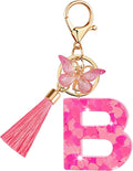 Suweibuke Colourful Cute Initial Letter Keychains for Women Girls with Tassel Butterfly, Charm for Purse Handbags Backpacks