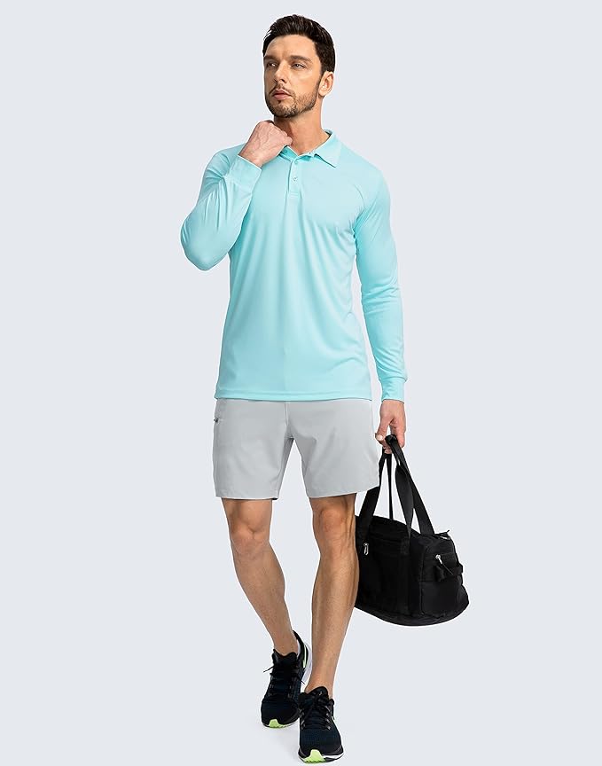 Men's Polo Shirt Long Sleeve Golf Shirts Lightweight UPF 50+ Sun Protection Cool Shirts for Men Work Fishing Outdoor