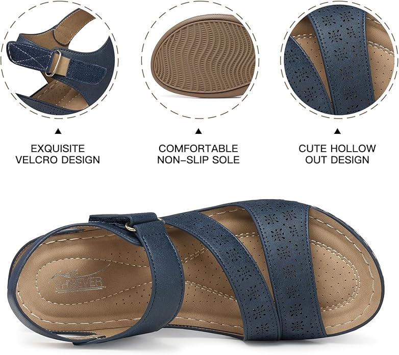 SHIBEVER Women's Wedge Sandals Platform: Comfortable Dressy Arch Support Ankle Strap - Summer Open Toe Women Sandals