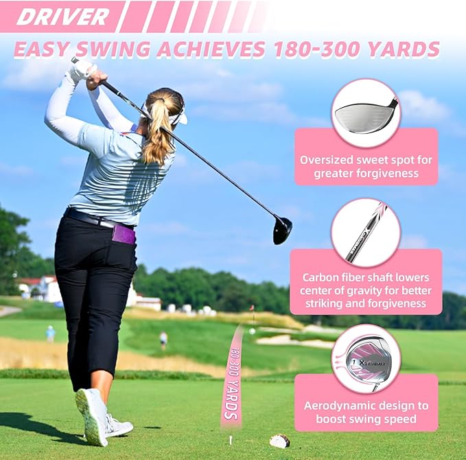 10 Pieces Golf Clubs Full Set Mens Right Hand,Golf Set Includes Stand Bag with Rain Hood, 1#Driver 3#Wood #5 Hybrid,with 3 Head Covers, 6# 7# 8# 9# PW# Irons and Putter