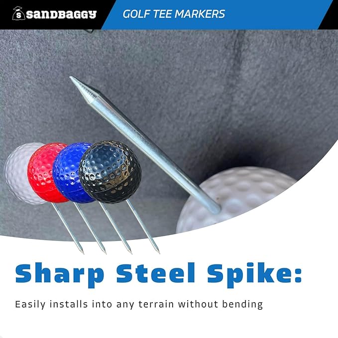 Sandbaggy Plastic Tee Markers for Golf Course (UV Resistant) - Steel Spike - Safety Caps Included