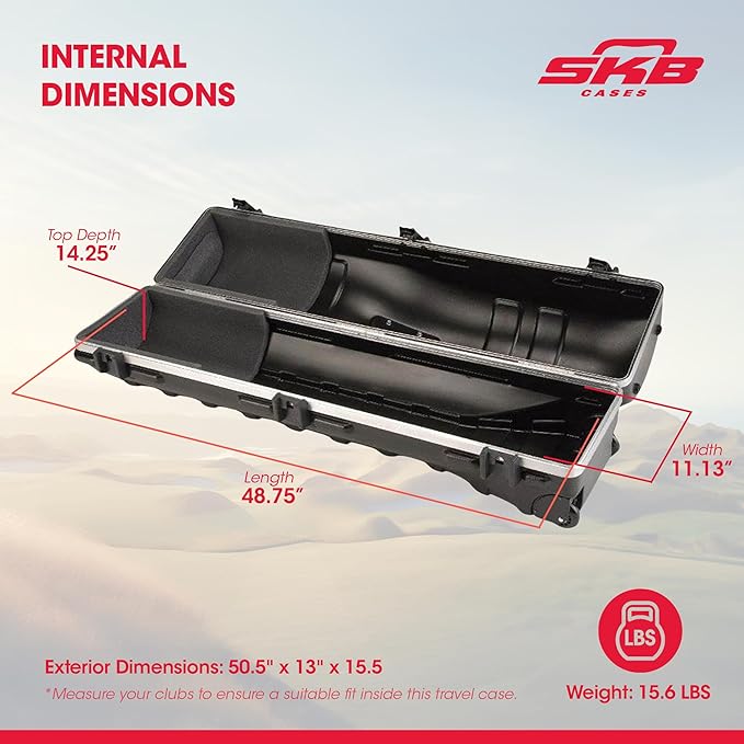 SKB Staff ATA Hard Shell Plastic Golf Travel Case for Cart Bags with Wheels - Heavy-Duty Rolling Club and Driver Carrier for Airline Transport, Impact-Resistant with TSA Locking Latches