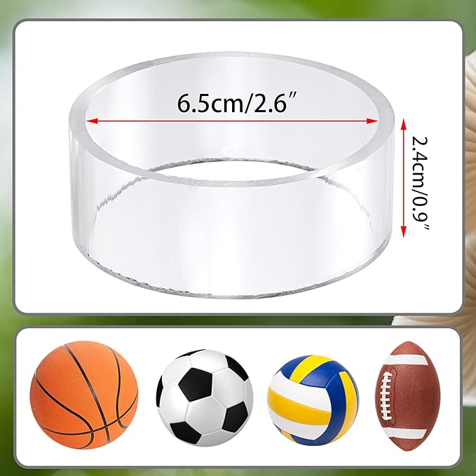 Hipiwe 6Pcs Ball Display Stands Sphere Hoder - Plastic Sport Ball Holder Clear Soccer Ball Display Rack Memorabilia Ball Display Ring Pedestal for Sphere Football Basketball Volleyball,2.6" D