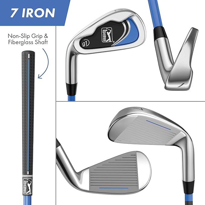 PGA Tour Youth Golf Club Set for Ages 8-12 (4’8”-5’2”) and 12+ (5’2”+), Right and Left-Handed Kids Golf Sets – Beginner Junior Golf Clubs with Lightweight Stand Bag, Mallet Putter, Hybrid, Driver