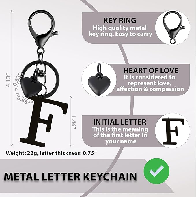 Metal Heart Alphabet Keychain for Women, Girls - Cute Initial Letter Accessories for Purse, Bag Charms and Backpack