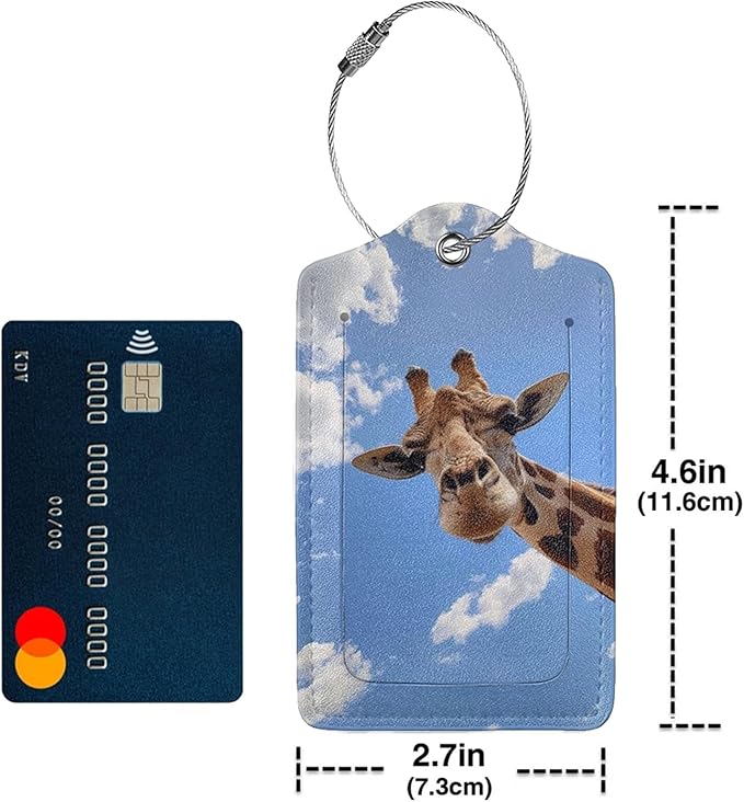 TSA Approved Luggage Tags for Suitcases Giraffe Blue Sky 2 Pack Funny Leather Carnival Cruise Airport Cute Travel Name Tags Golf Bag tag Ships Essentials Privacy Cover ID Label for Women Men