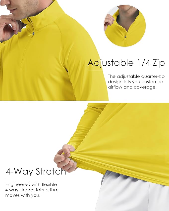 Boladeci Men's UPF 50+ Sun Shirts 1/4 Zip Long Sleeve SPF UV Protection Lightweight Quick Dry Quarter Zip Golf Shirts