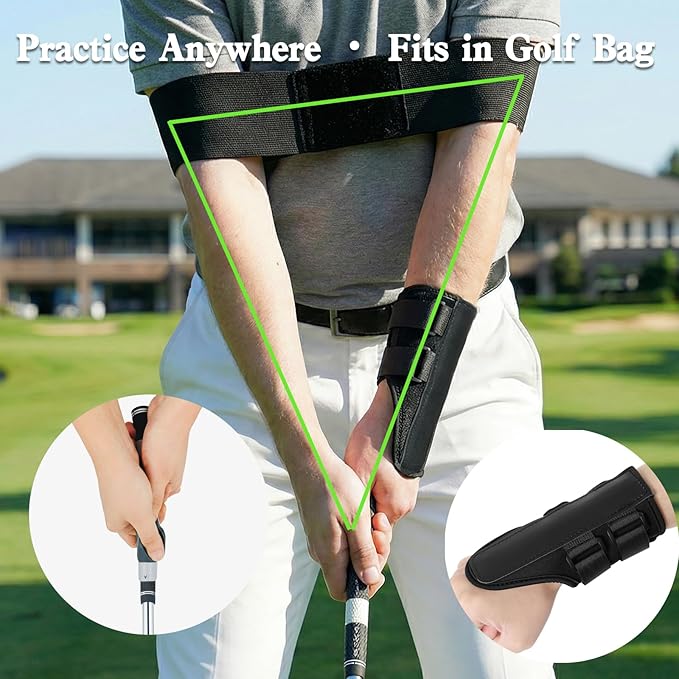 Golf Training Kit with Arm Band, Wrist Strap & Grip Trainer, Golf Wrist Training Aid for Swing Alignment, Muscle Memory and Warm-Up, Indoor/Outdoor Gift for Beginners, Men & Women