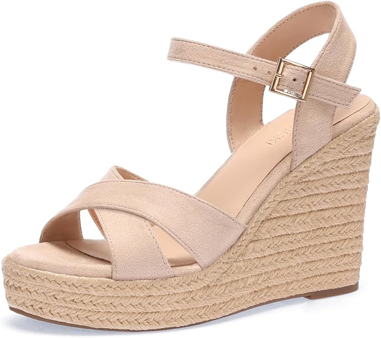 VICKI·VICKI Wedges for Women Platform Sandals Wedge Heels for Sandals Comfortable Summer Espadrille Shoes Ankle Strap&Open Toe