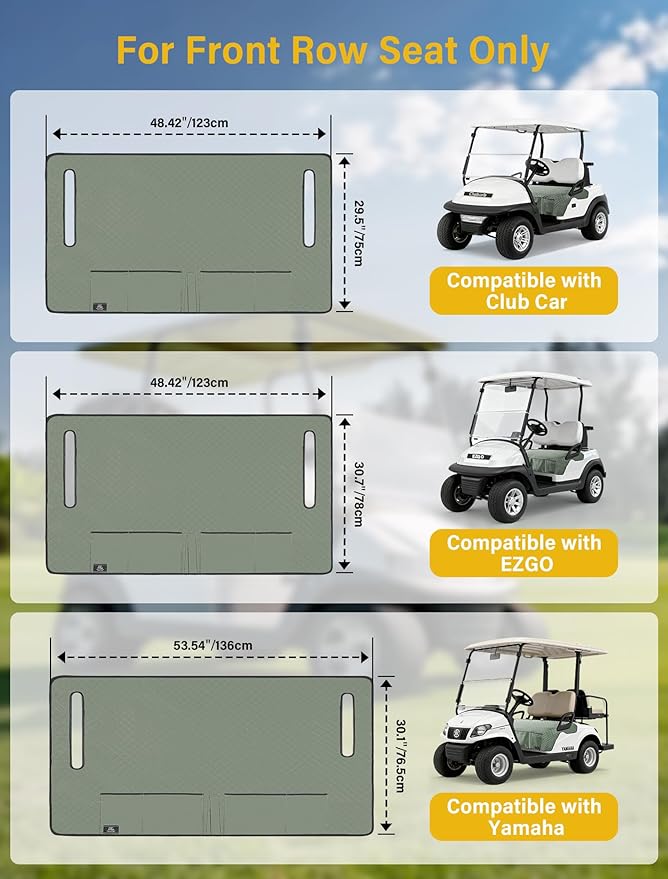 Golf Cart Seat Covers,Golf Cart Seat Towel Blanket with 4 Front Pockets & Nonskid Bottom Fits for EZGO and More 2 Person Seats Golf Carts (Silver Green, Ezgo)