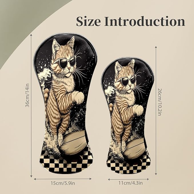 Premium Leather Golf Club Headcovers,Orange Cat Fits Driver Hybrid Fairway 3/5 Wood,with Scratch-Resistant Lining, Gift for Men and Women