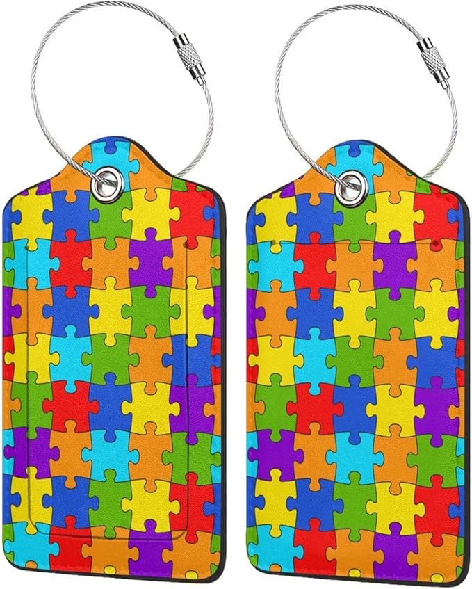 Puzzles 2 Pcs Luggage Tags for Suitcase Privacy Cover Id Label with Stainless Steel Loop and Address Card Travel Bags Autism Awareness