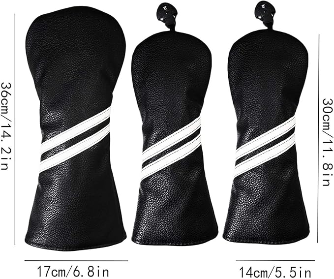 3Pcs Black Golf Head Covers for Driver & Fairway Woods Wood Club Headcovers 135 Golf Covers
