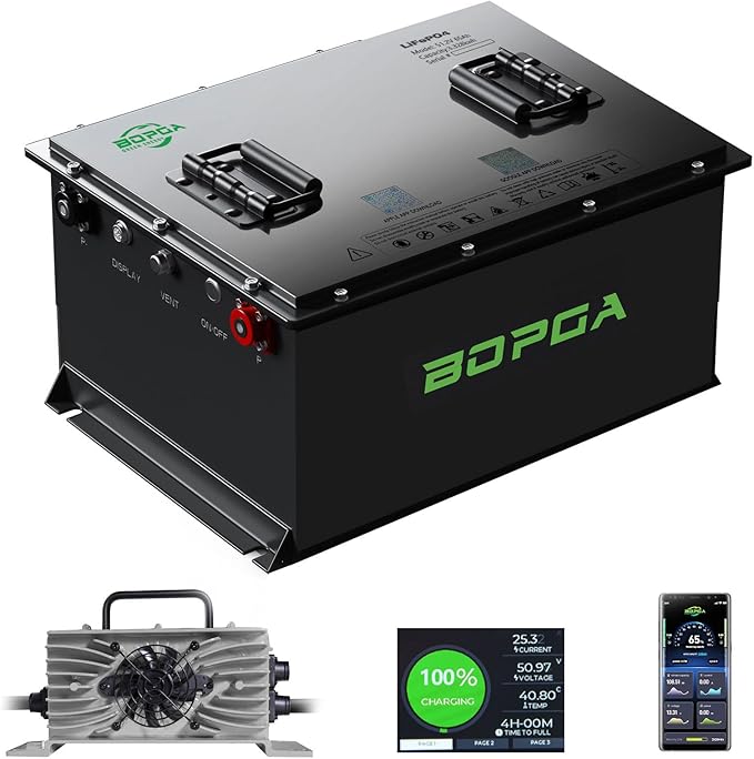 48V 65Ah Lithium Battery Golf Cart with Charger, Golf Cart Batteries Built-in Smart Bluetooth 150A BMS, Touch Monitor & Mobile APP, 4000+ Cycles LiFePO4 Battery, 30-Mile Range