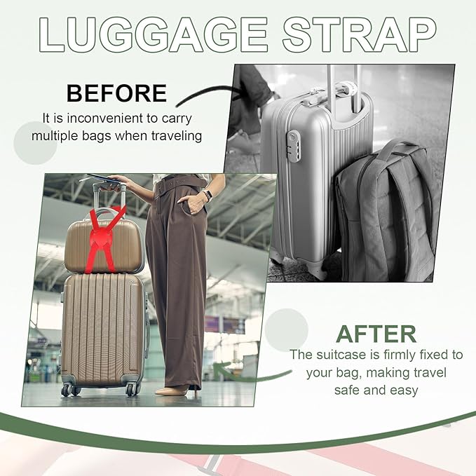Adjustable Luggage Straps, Suitcase Elastic Strap Bag Bungee with Buckles Travel Accessories - Fitting for(Travel/Add A Bag/Securing Luggage), 27-66 Inch & 2Pcs & Yellow