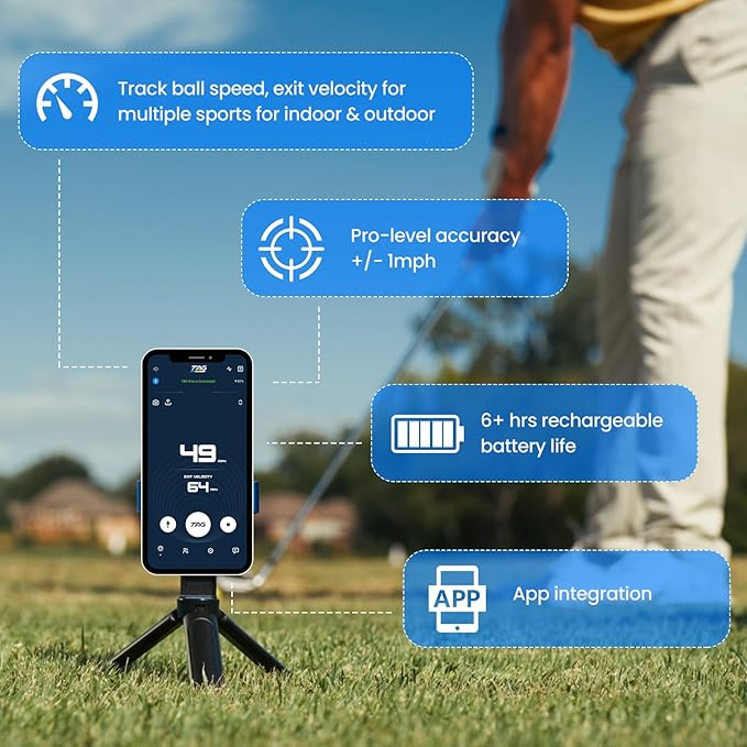 TAG ONE Sports Radar with 6 Hour Rechargeable Battery - Baseball, Softball & Golf Speed Radar Gun - Accurate Speed Tracker, Portable Pitch & Hit Training Tool, App Integration with AI Smart Coaching