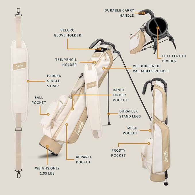 The Original Sunday Golf Loma Bag – Lightweight Golf Bag with Strap & Stand, Easy to Carry Pitch n Putt Stand Bag for Driving Range, Par 3 & Executive Courses, 31 Inches