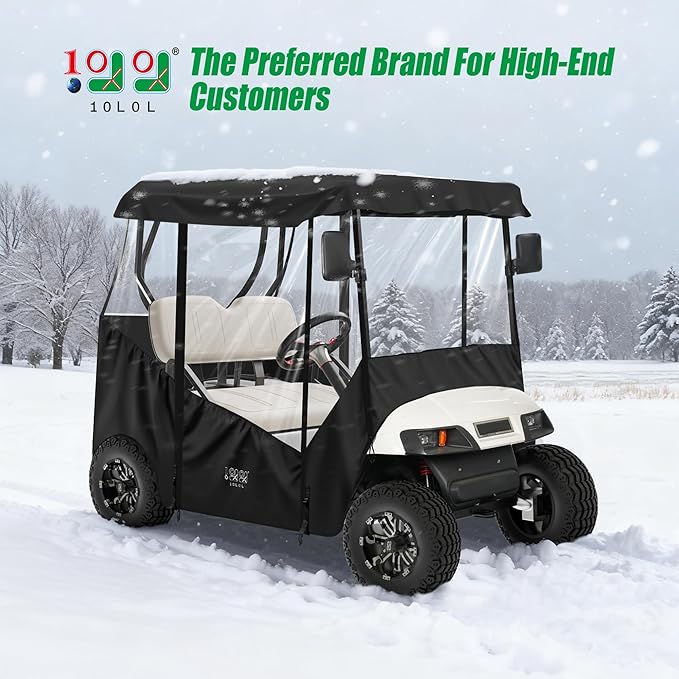 10L0L Universal Golf Cart Enclosure Compatible with EZGO and Club Car Models, 2-Passenger Golf Cart Waterproof 420D Material Windproof Transparent on 2 Sides