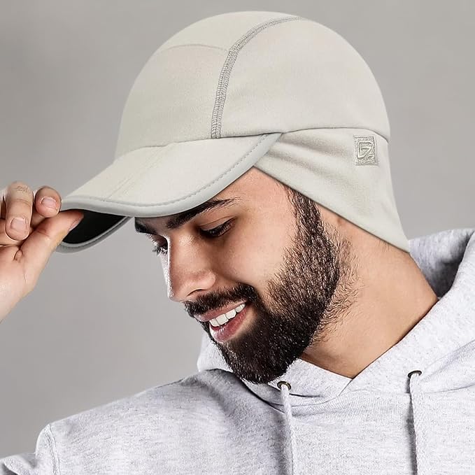 GADIEMKENSD Fleece Ball Cap with Drop Down Ear Warmer, Foldable Brim, Reflective Winter Run Hat Unisex