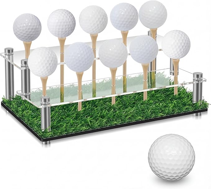Acrylic Metal Golf Ball Display Case Golf Ball Holder with Black Base and Turf Golf Ball Stand Display Box for Golf Ball Decoration