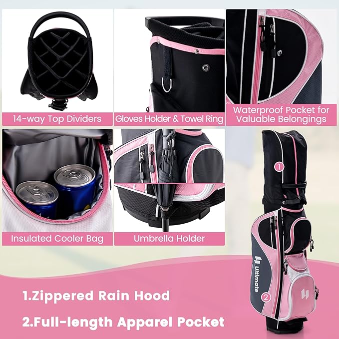 GYMAX Women Golf Clubs, 16PCS Right Handed Golf Set Includes Graphite 460CC Driver(1), Fairway (3), Hybrid (5) & Irons Size 5-SW, Putter & Stand Bag with Rain Hood, Complete Golf for Ladies