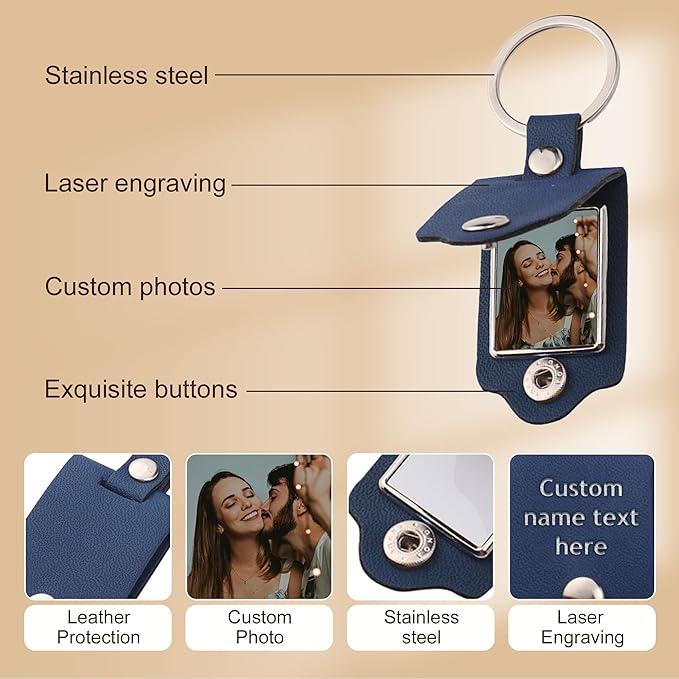 Custom Keychains with Picture Personalized Photo Logo Text Customized Key Chain for Boyfriend Dad Men Women Gifts