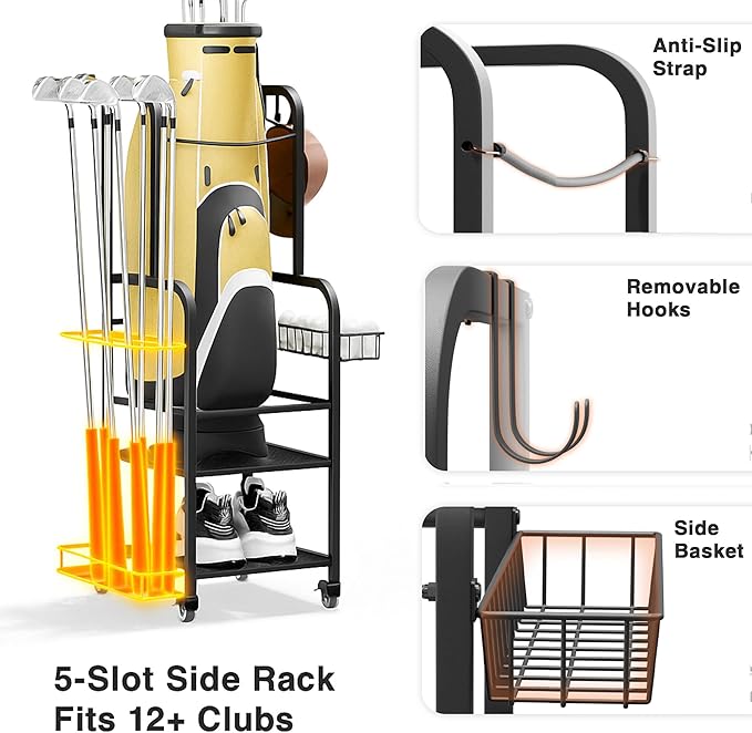 niffgaff Golf Bag Organizer Golfing Storage Stand for Garage Golf Bags Golfing Rack with Wheels Black