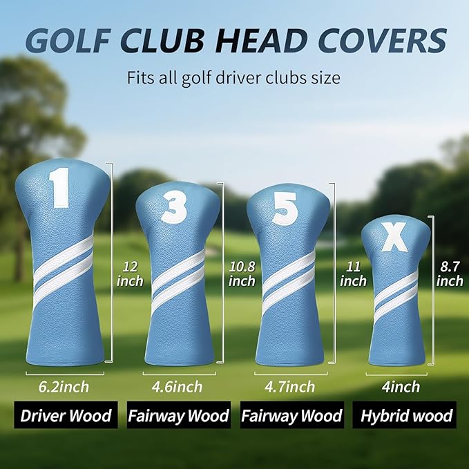 Golf Club Head Covers for Fairway Woods Driver Hybrids, 4pcs Premium PU Leather Women Golf Headcovers Set with No.Tags1 3 5 X.