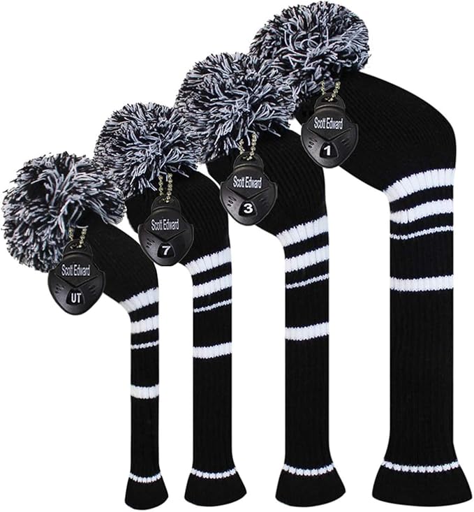 Scott Edward 1/3/4PCS Multi-Style Optional Individualized Knit Golf Club Head Covers, Driver Wood(460cc) Fairway Wood and Hybrid(UT)，for Male/Female Golfers,Custom