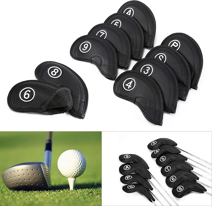 Golf Irons Club Head Covers, Golf 10pcs Set Thick PU Leather Waterproof Head Covers with Number Tag 3-9/A/P/S Fit Most Irons Club