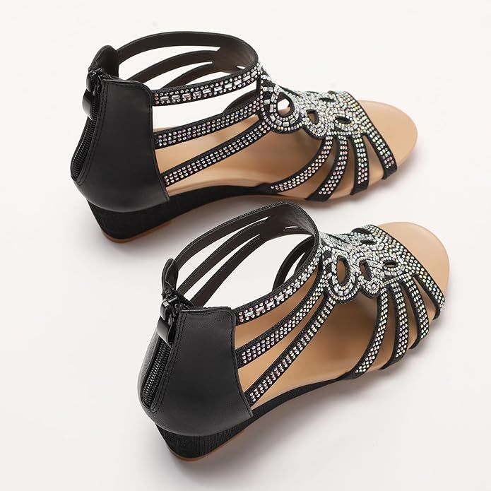WOJWSKI Women's Slide Wedge Sandal Open Toe High Heel Zipper Back Platform